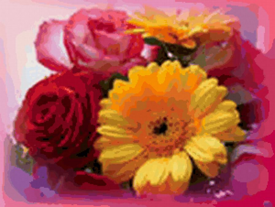 Букет из роз и хризантем - предпросмотр