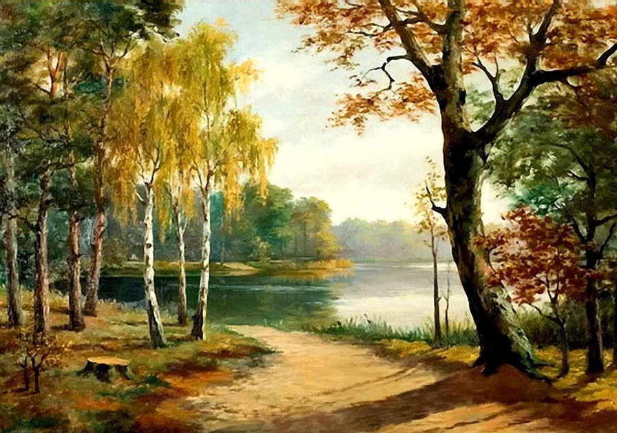 Осенний пейзаж - осень, пейзаж, картина, природа, живопись - оригинал