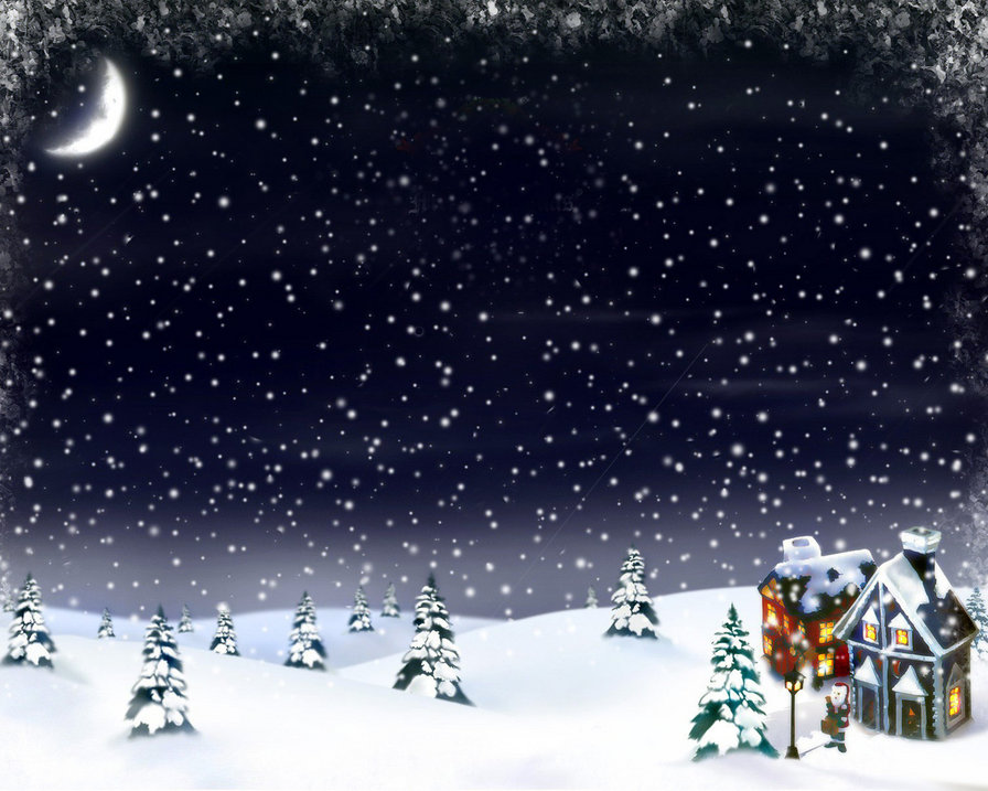 зимняя ночь - ночь, зима, пейзаж - оригинал