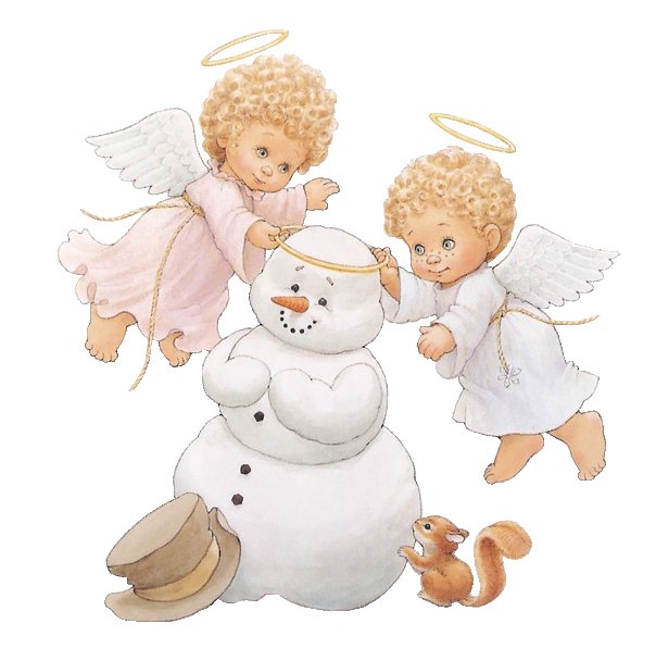 Снеговичок - зима, снеговик, ангелы - оригинал