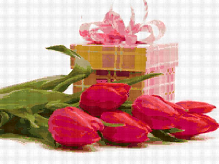 к празднику - подарок, цветы, тюльпаны - предпросмотр