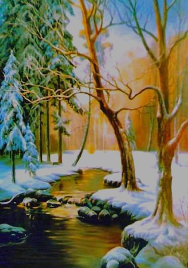 Зимний пейзаж - зима, картина, пейзаж - оригинал