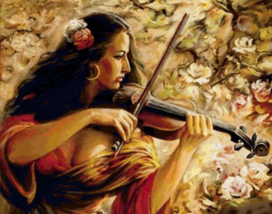 Цыганский романс - скрипка, циганка, картина - предпросмотр