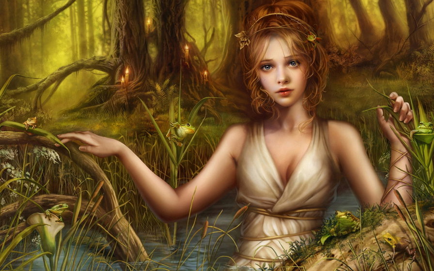 Девушка в воде - девушка, дерево, люди, природа - оригинал