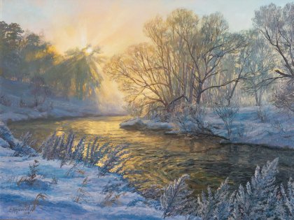 Зимний закат - пейзаж, река, зима - оригинал