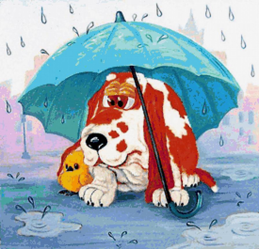 Под  зонтом - собаки, детское - предпросмотр