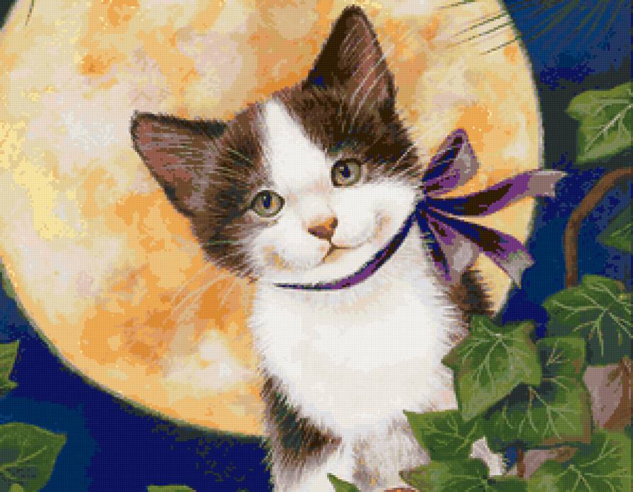 лунная встречя - кот, коты, кошки, cat - предпросмотр
