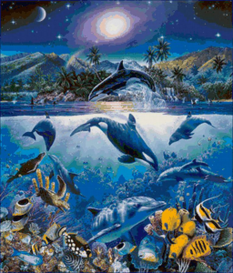 №25630 - рисунок, вода, рыбы, дельфины - предпросмотр