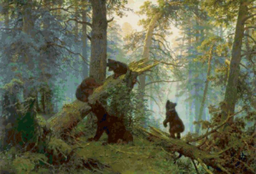 Утро в сосновом лесу. Шишкин - художники, лес, мишки, шишкин, животные, природа - предпросмотр