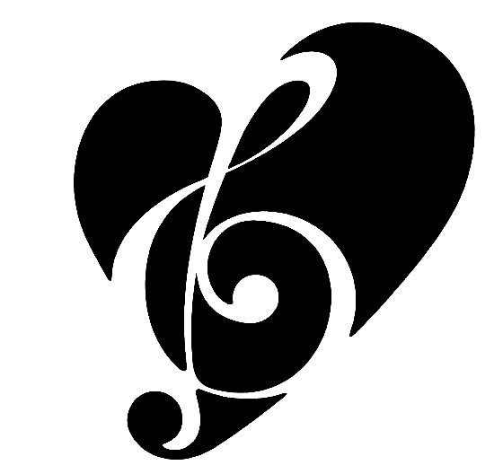 Скрипичный ключ в сердце - сердце, ключ, музыка, черно-белое - оригинал