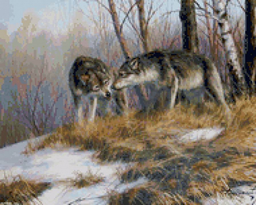 0008 - волки, живопись, картина, животные, красота, природа, лес - предпросмотр