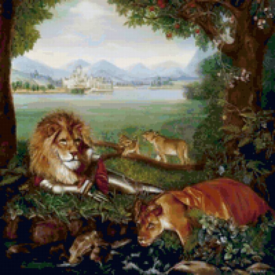 Царская фамилия - лев, животные, львица, живопись, природа - предпросмотр