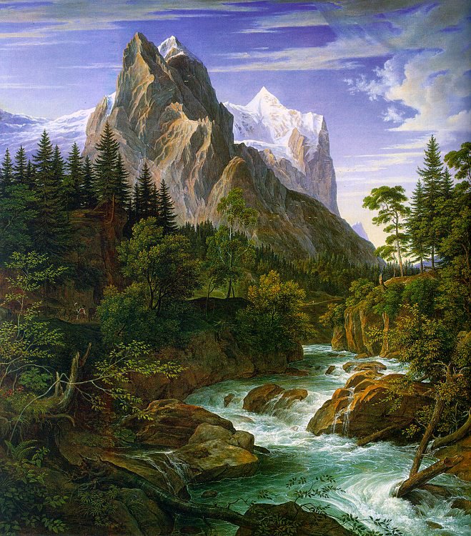 Горная река - картина, река, горы, природа, живопись, пейзаж, лес - оригинал