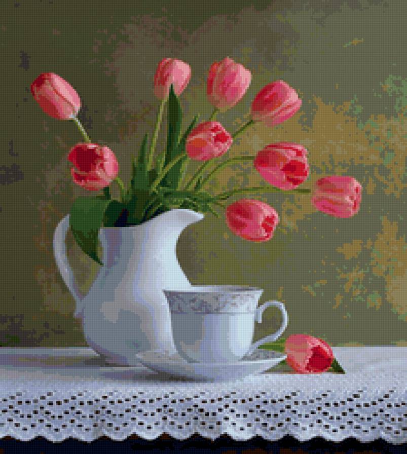 натюрморт - тюльпаны, цветы - предпросмотр