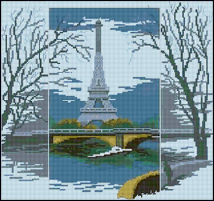 париж - башня, эйфелева башня, река, город, деревья - предпросмотр