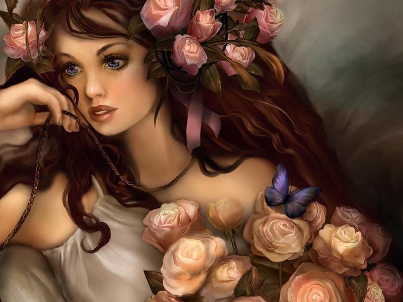 девушка - девушка, люди, цветы, розы, фэнтези, тоска, чувства, лица, взгляд - оригинал