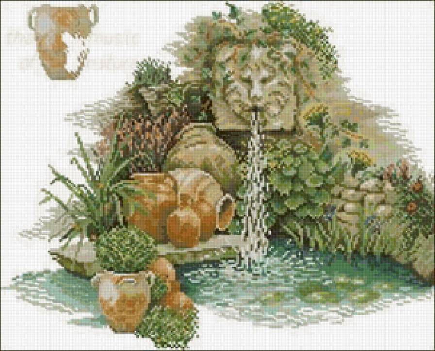 фонтан - картинка, вода, цветы - предпросмотр