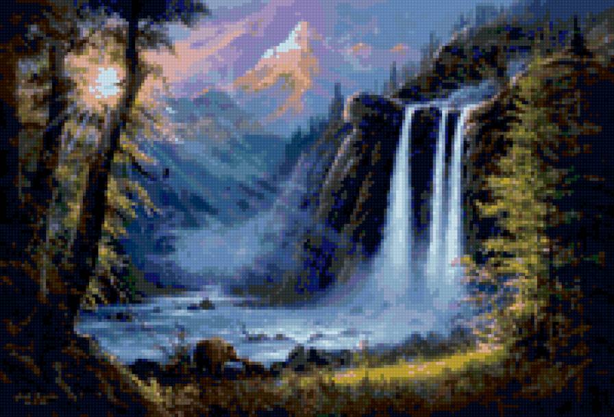 Водопад - водопад, лес, река, медведи - предпросмотр