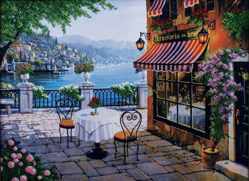 Италия - столик, балкон, озеро, ресторан - оригинал