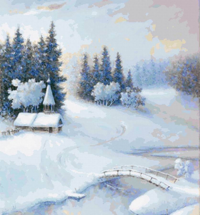 Чудесный зимний пейзаж - зима, картина, пейзаж - предпросмотр