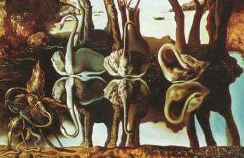 Лебеди, отраженные в слонах - лебеди, живопись, слоны, дали, картина, искусство - оригинал