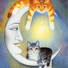 Оригинал схемы вышивки «Котики на луне» (№29390)