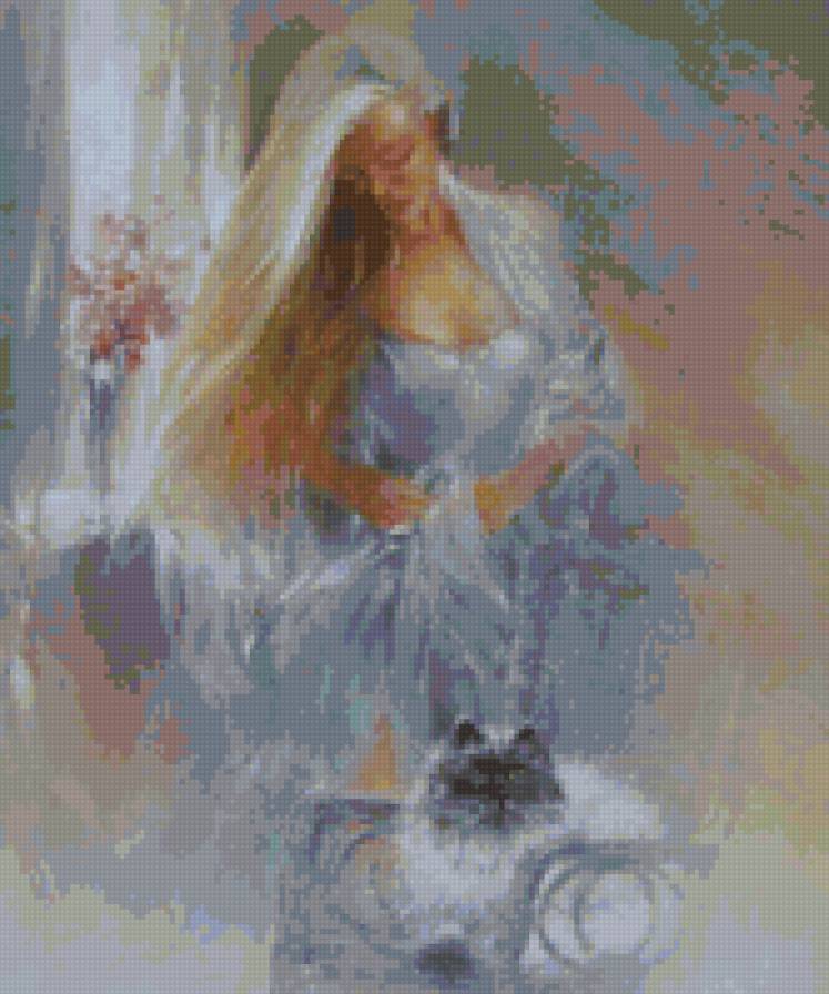 Девушка с кошкой - женский образ, живопись, кошка, девушка - предпросмотр