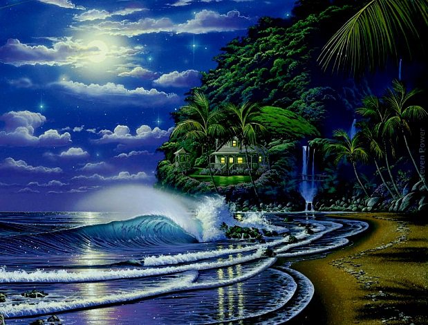 Ночь в тропиках - пейзаж, картина - оригинал
