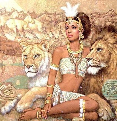 Африканка - девушка, африканка, лев, львица, африка, животные - оригинал