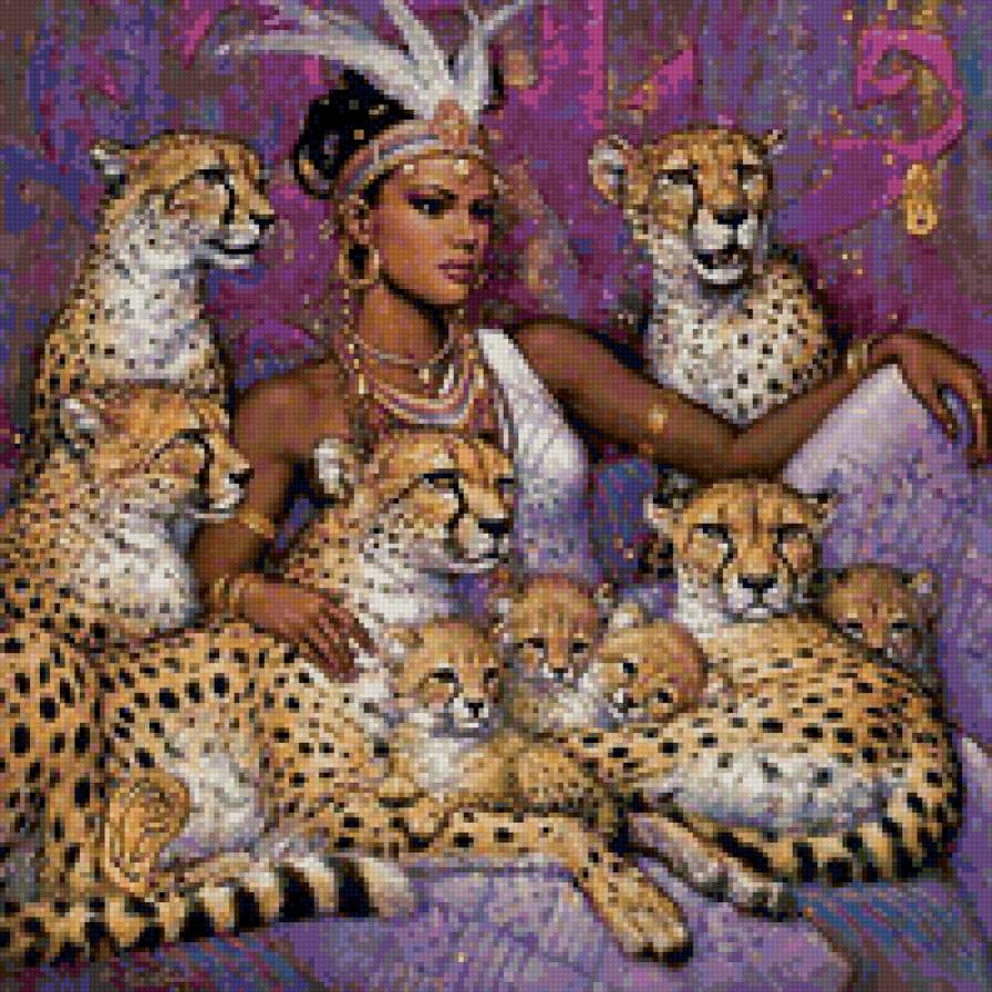 Царица Африки - девушка, африканка, животные, леопард, дикие кошки, африка - предпросмотр