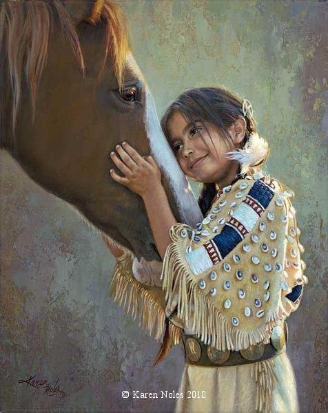 №30049 - люди, индейцы, ребенок, конь, лошадь, девочка - оригинал