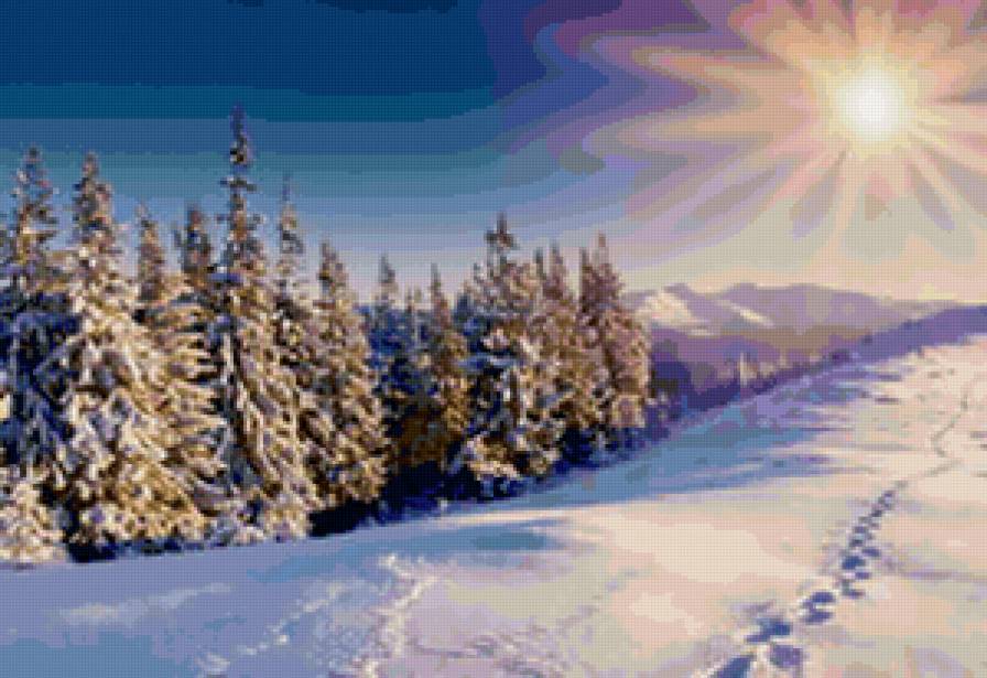 зимний пейзаж - пейзаж, деревья, зима, лес, снег - предпросмотр
