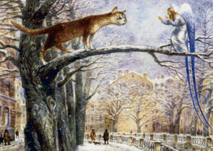 кот и ангел) - зима, кот, ангел - предпросмотр