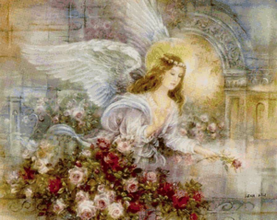 ангел в  саду - цветы, ангел - предпросмотр