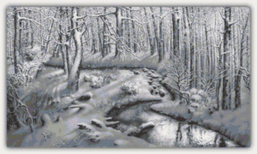 черно-белое - природа, лес, снег, деревья, зима - предпросмотр