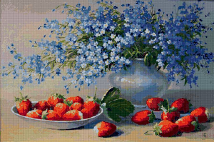 незабудки и клубника - букет, цветы, ягоды - предпросмотр