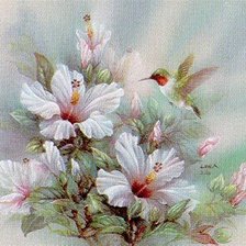 Оригинал схемы вышивки «цветы и колибри» (№31006)
