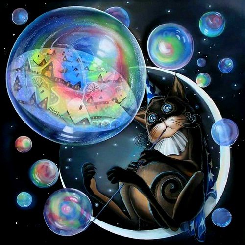 Мыльные пузыри2 - кот, фантазия - оригинал