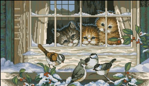 птички за окном - птички, коты, окно - оригинал