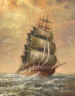 На всех парусах - корабль, живопись, море, паруса, картина, пейзаж - оригинал