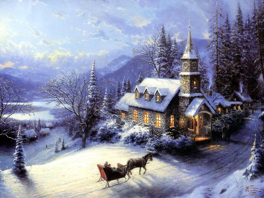 зима - церковь, природа, пейзаж, деревня, зима - оригинал