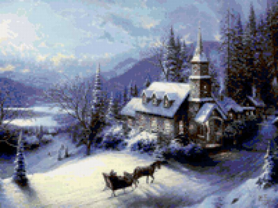 зима - деревня, зима, церковь, пейзаж, природа - предпросмотр