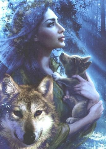 девушка с волками - волки, животные - оригинал