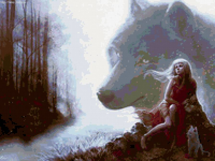 девушка и волчица - девушка, волки - предпросмотр