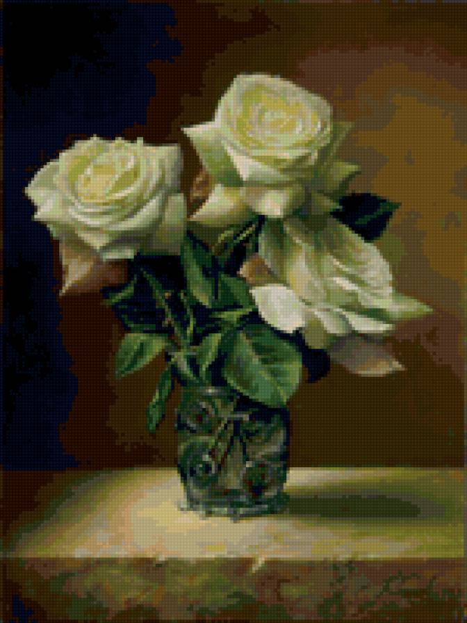 Розы - ваза, живопись, букет, цветы - предпросмотр