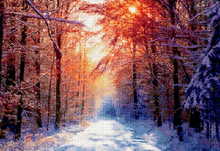 зимний пейзаж - пейзаж, зима, вечер, лес - предпросмотр