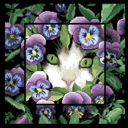 зеленые глаза - кот, цветы - оригинал