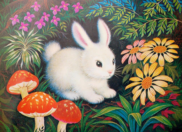 Зайчик - зайчонок, зайка, животные, заяц, цветочки, цветы - оригинал