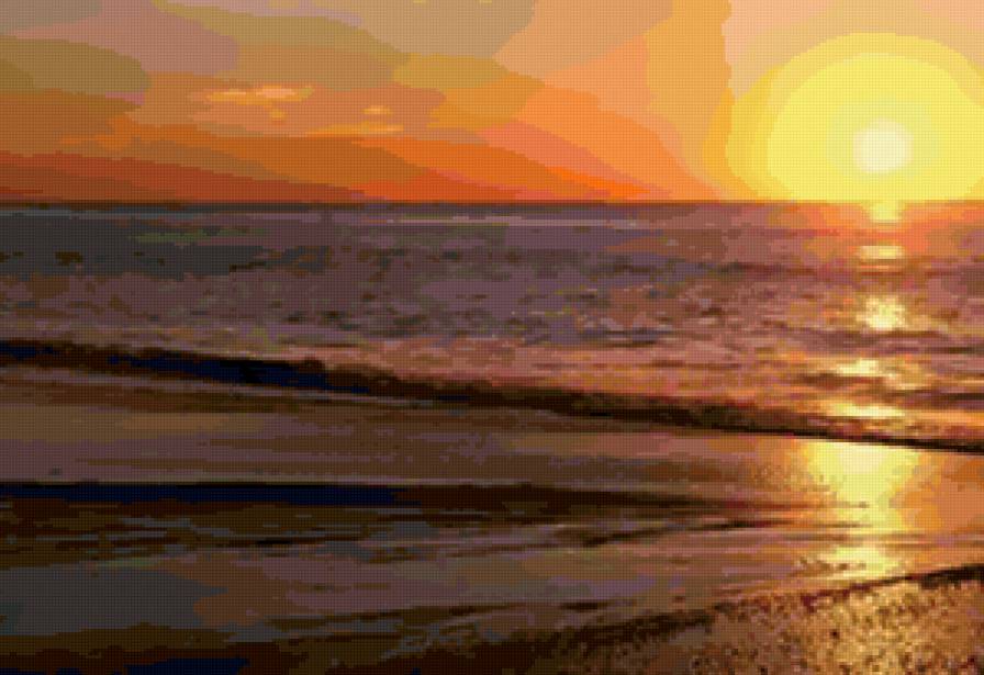 морской пейзаж - закат, пейзаж, берег, море, солнце - предпросмотр