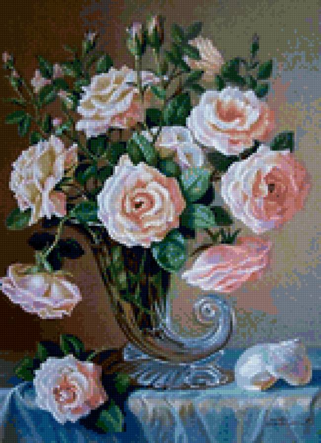 Розы - ваза, натюрморт, розы, букет, цветы - предпросмотр